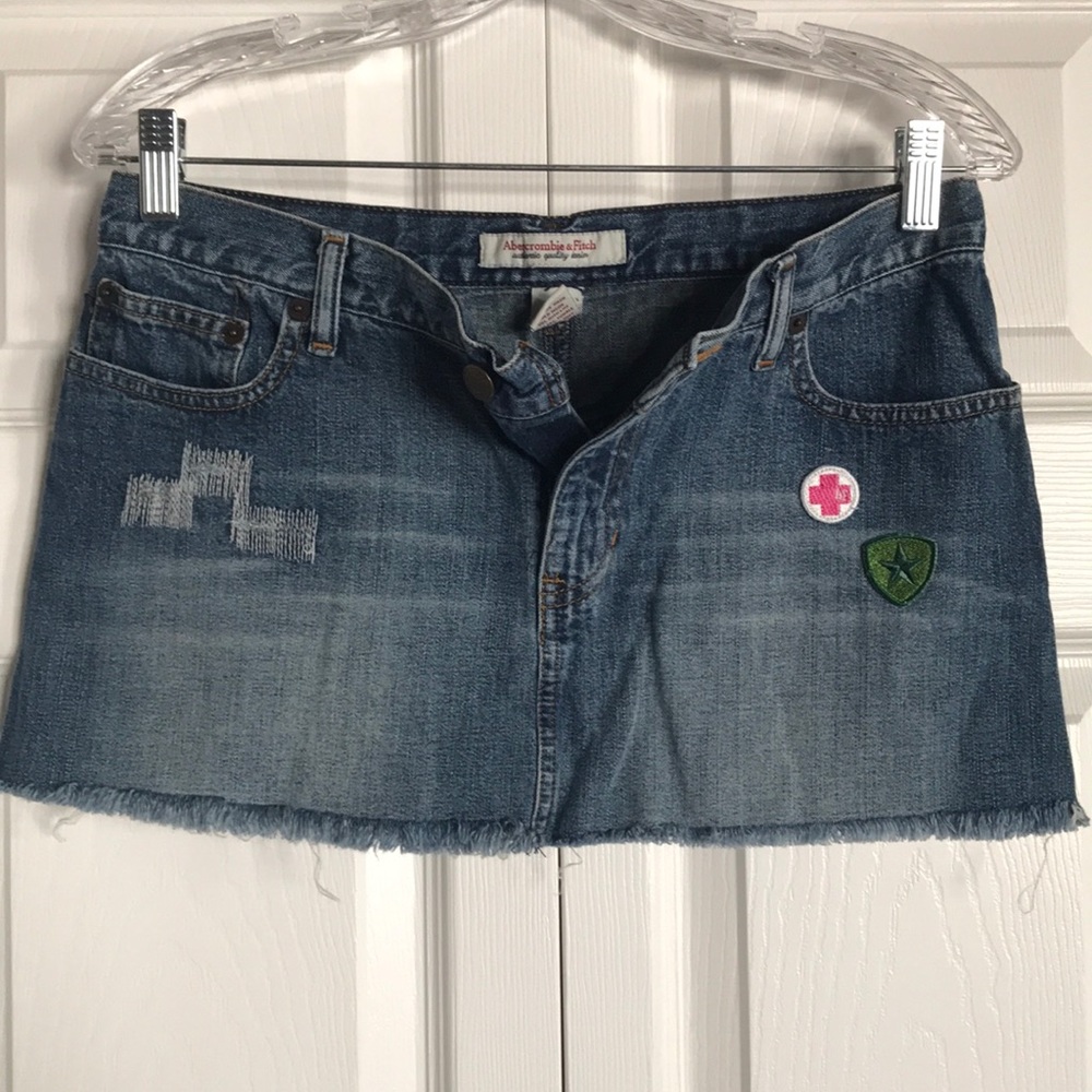 Abercrombie and Fitch mini frayed jean skirt.